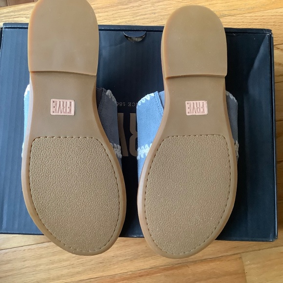 FRYE Ava Crochet Leather Slide Sandals Steel Blue SZ 9 - Picture 13 of 16